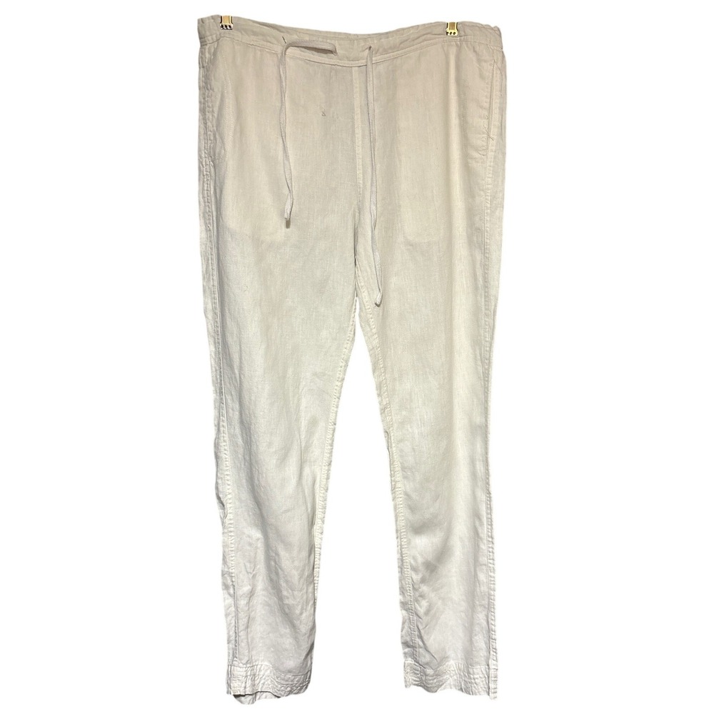 Island Importer Linen Pants Womens M-36 Cream Drawstring Beach Coastal